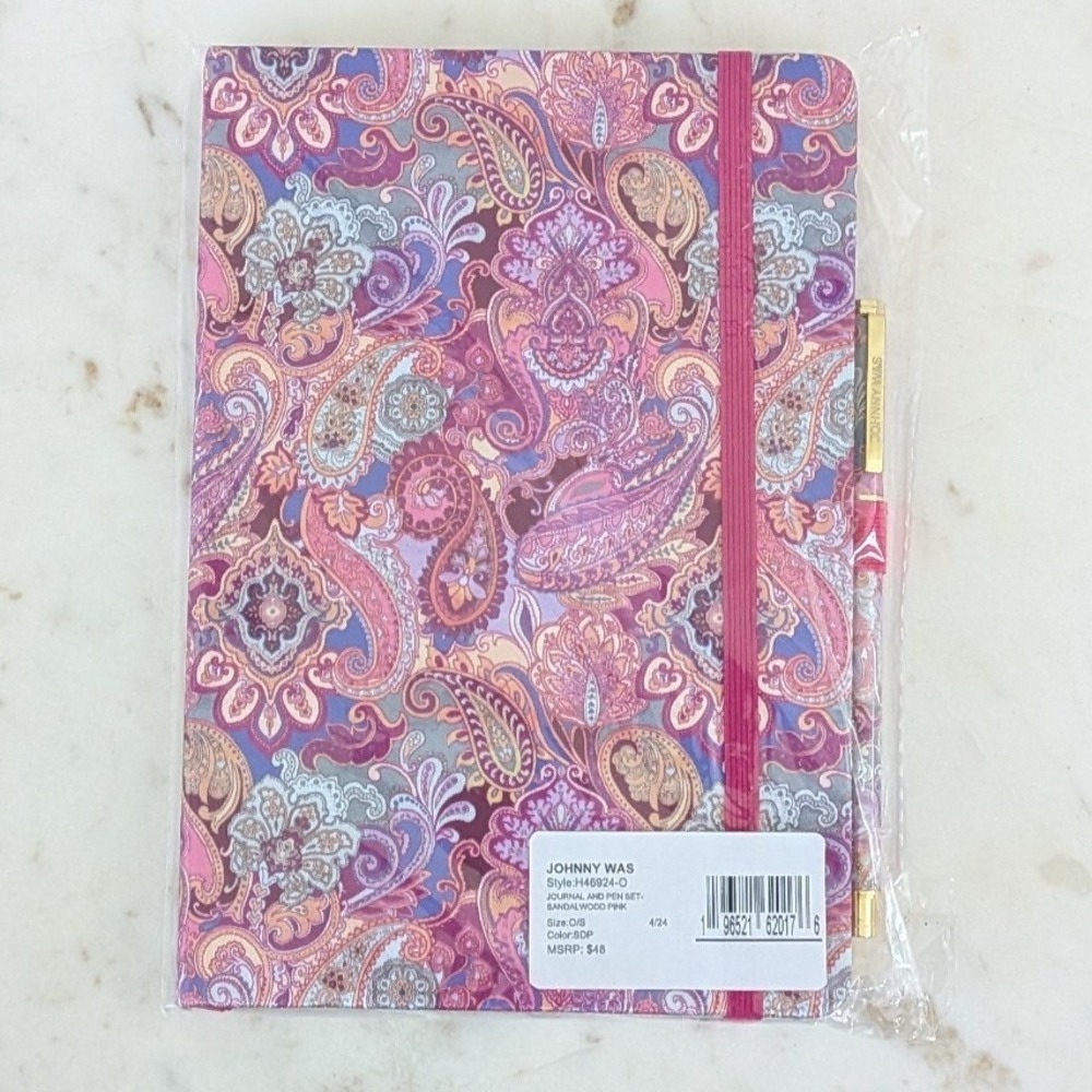 New Johnny Was Journal and Pen Set Sandalwood Pink Paisley Boho H46924-O $48